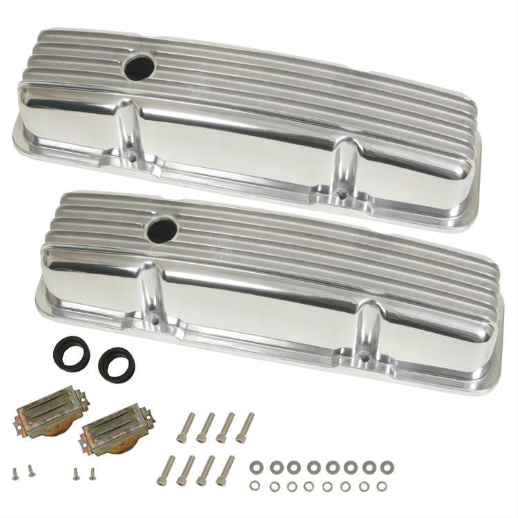 Valve Covers, Aluminum, Polished, Stock Height, Finned