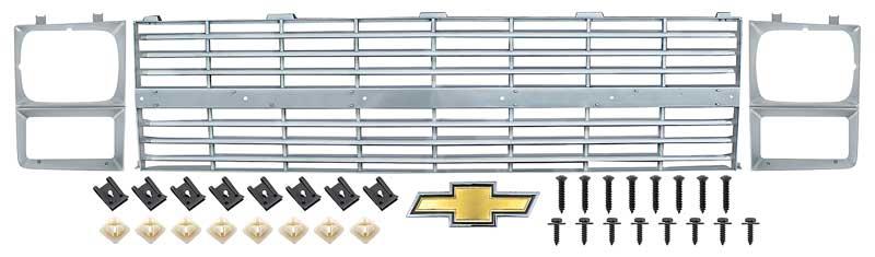1983-84 Chevrolet Pickup Grill and Headlamp Bezel Set - With Bow Tie Emblem - Single Headlamps