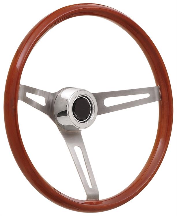 Steering Wheel Kit, 59-68 GM, Retro Wood, Hi Rise Cap, Plain, Black