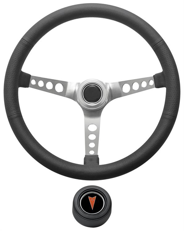 Steering Wheel Kit,1959-68 Pontiac, Retro w/Holes, Pontaic Crest, Black, Hi-Rise