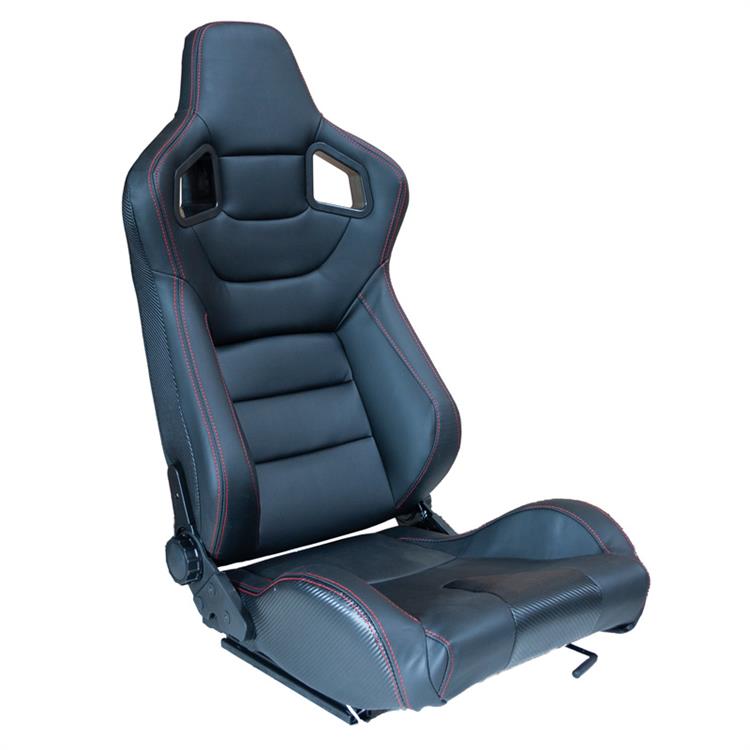 Sport seat 'RK' - Black Synthetic leather + Red stitching - Dual-side reclinable back-rest - incl. slides