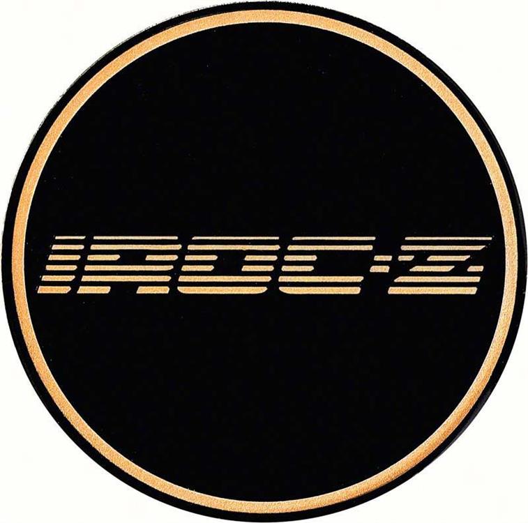 "GTA WHEEL CENTER CAP EMBLEM IROC-Z 2-1/8"" GOLD LOGO/BLACK BACKGROUND"