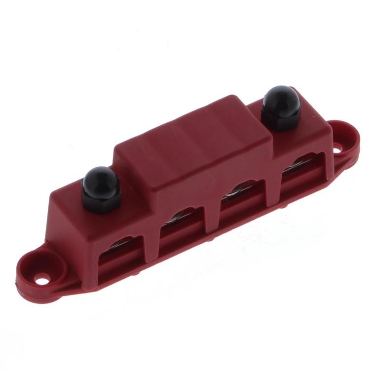 Power Distribution Block, Red, 4-wire connector, 0.375 in. Studs, 250 Amp