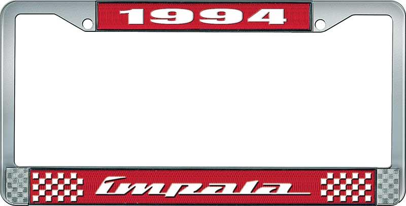 1994 IMPALA RED AND CHROME LICENSE PLATE FRAME WITH WHITE LETTERING