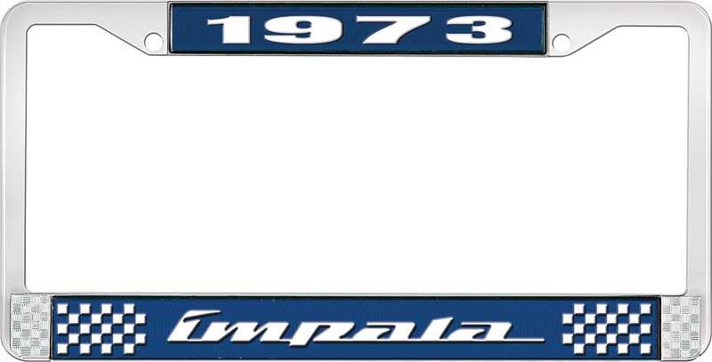 nummerplåtshållare, 1973 IMPALA  blå/krom, med vit text