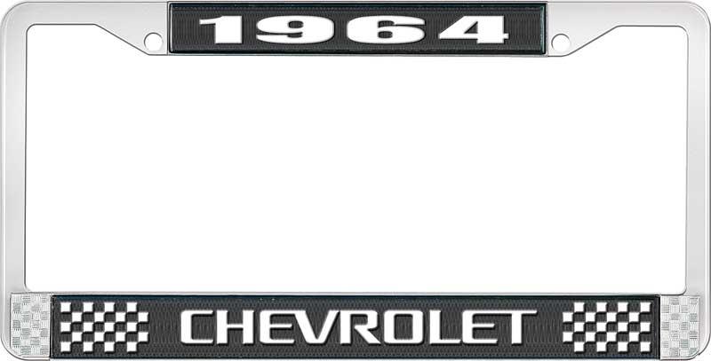 1964 CHEVROLET BLACK AND CHROME LICENSE PLATE FRAME WITH WHITE LETTERING