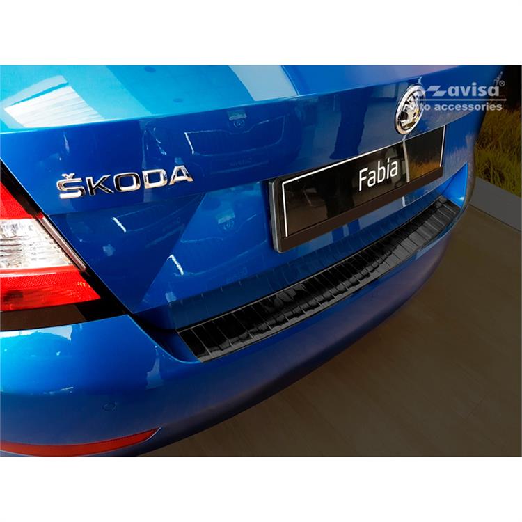 Black Stainless Steel Rear bumper protector suitable for Skoda Fabia III HB 5-doors Facelift 2018- 'Ribs'