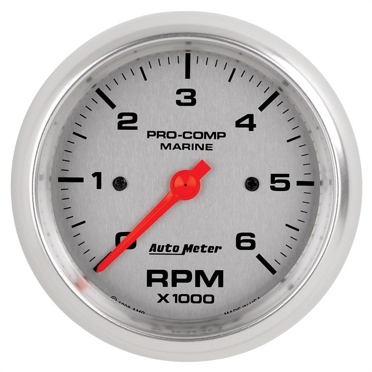 Tachometer, 3 3/8", 0-6,000 RPM, Marine Silver Ultra-Lite