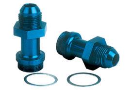 FITTING,FUEL INLET,-8AN Fittings, Carburetor Inlet, -8 AN to 7/8-20 in. Male Thread, Includes Washers, Aluminum, Blue, Pair