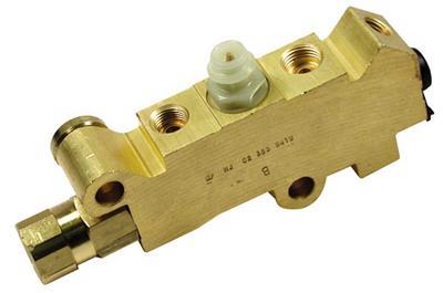 Brake Proportioning Valve, Fixed, Dual Inlet, 3 Outlets, Brass, Natural, Front Disc Brakes, Each