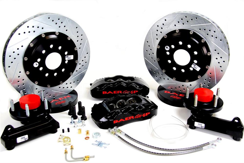 Disc Brake Kit, Front, Cross-drilled/Slotted Rotors, 6-piston Black Powdercoat Calipers