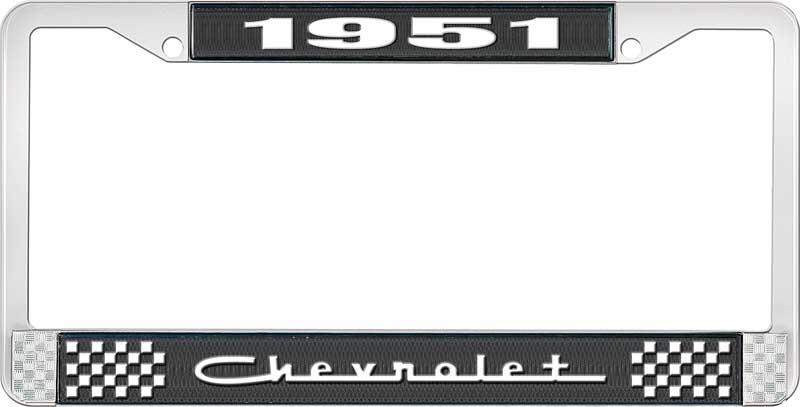 1951 CHEVROLET BLACK AND CHROME LICENSE PLATE FRAME WITH WHITE LETTERING