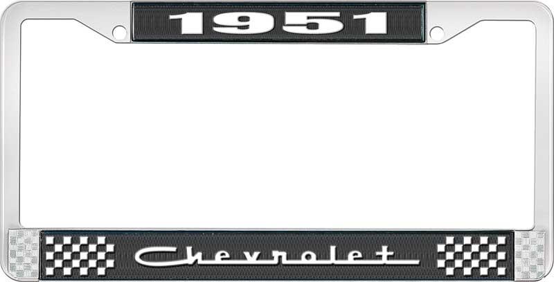 nummerplåtshållare, 1951 CHEVROLET, svart/krom, med vit text