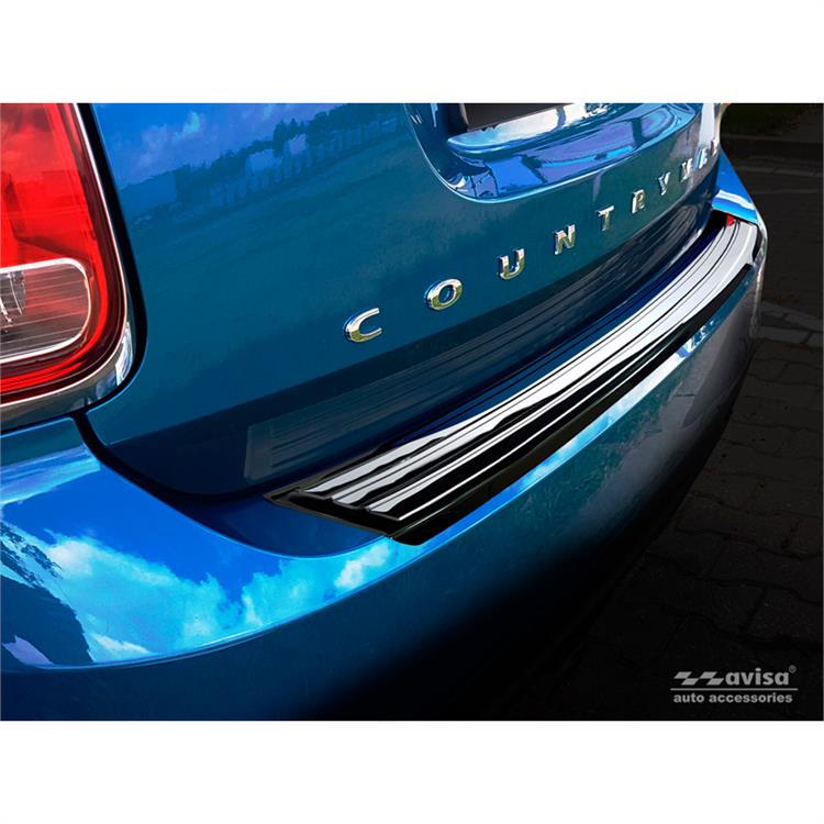 Black Mirror Stainless Steel Rear bumper protector suitable for Mini Countryman F60 2016-2020 'flag/lines'