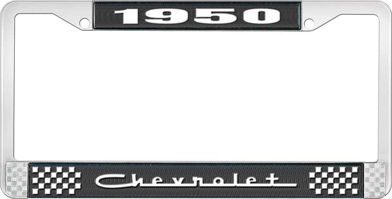 1950 CHEVROLET BLACK AND CHROME LICENSE PLATE FRAME WITH WHITE LETTERING