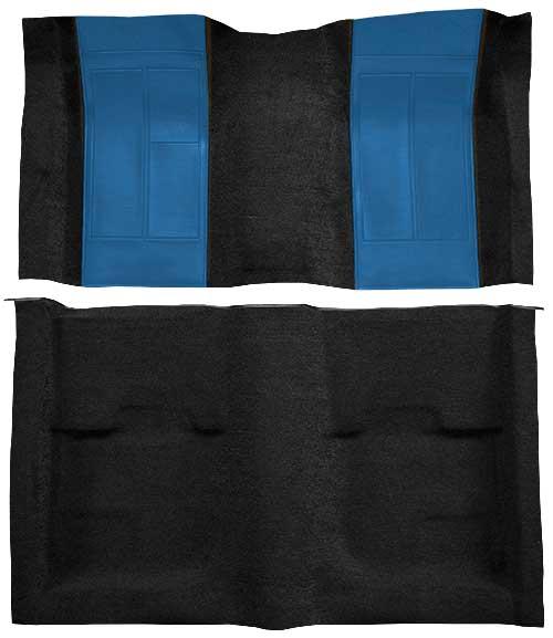 1970 Mustang Mach 1 Passenger Area Nylon Floor Carpet - Black with Medium Blue Inserts