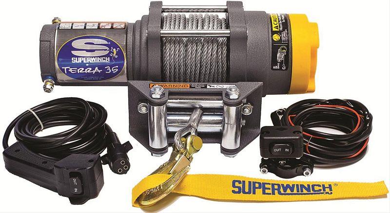 Winch, ATV, 3,500 lb., Power In/Out, 3/16 in. x 50 ft. Cable, 10 ft. Hand Held Remote Switch