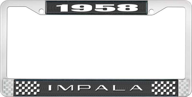 nummerplåtshållare, 1958 IMPALA svart/krom, med vit text