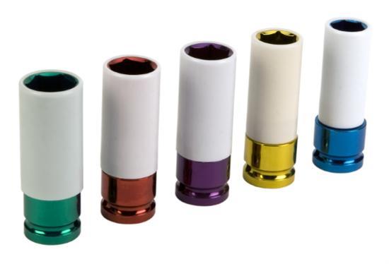 Lug Nut Sockets, Deep Well, 6-point, Chromoly, Multicolor Anodized, 1/2 in. Drive, Set of 5