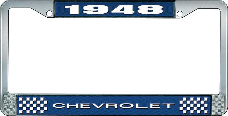 nummerplåtshållare, 1948 CHEVROLET, blå/krom, med vit text