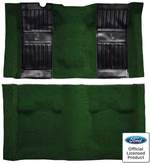 1971-73 Mustang Mach 1 Nylon Floor Carpet with Mass Backing - Green with Black Pony Inserts