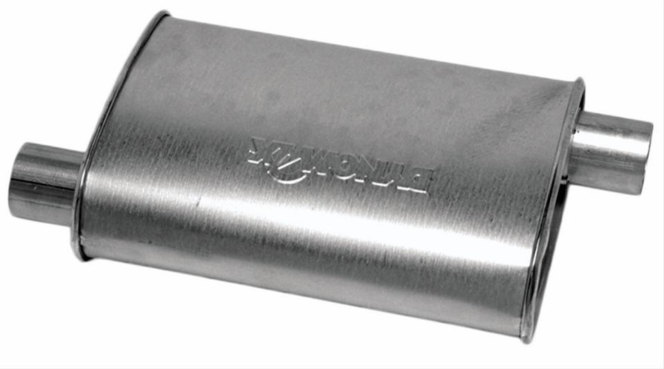 Muffler, Ultra Flo Welded, 2 1/4" Inlet/2 1/4" Outlet, Stainless Steel