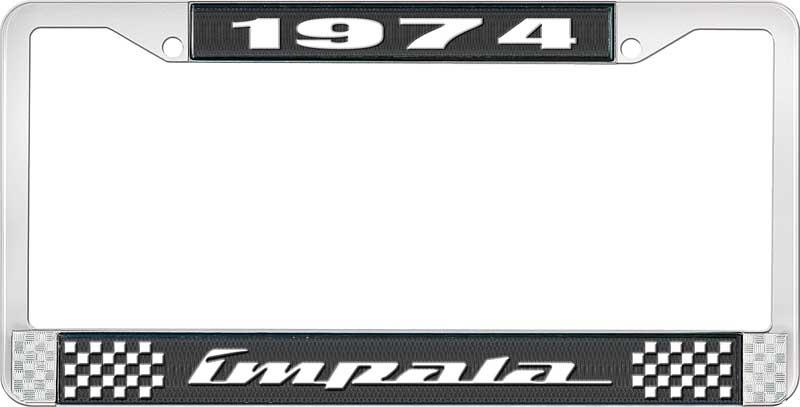 1974 IMPALA BLACK AND CHROME LICENSE PLATE FRAME WITH WHITE LETTERING