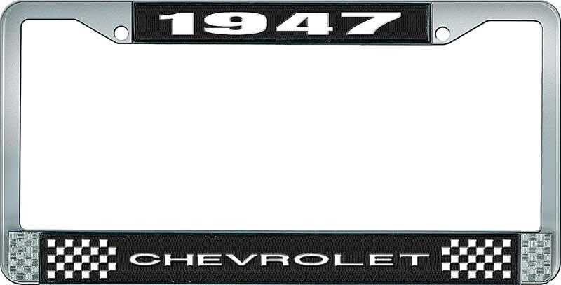 1947 CHEVROLET BLACK AND CHROME LICENSE PLATE FRAME WITH WHITE LETTERING