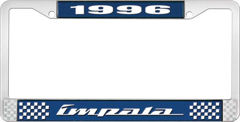 nummerplåtshållare, 1996 IMPALA  blå/krom, med vit text
