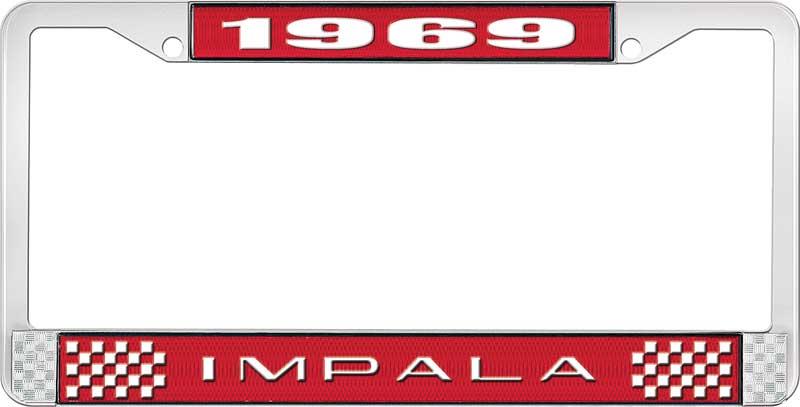 nummerplåtshållare, 1969 IMPALA röd/krom , med vit text