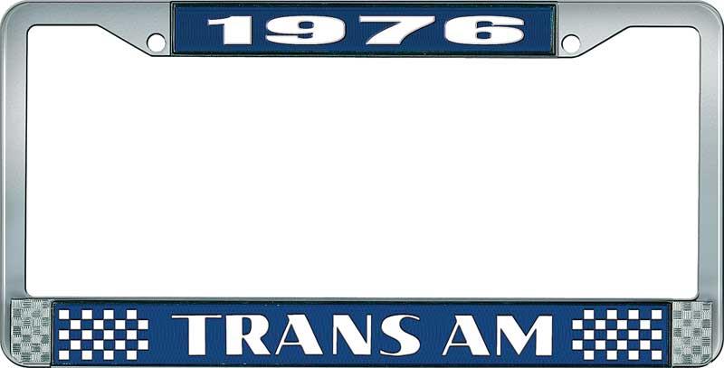 1976 Trans Am Style #2 License Plate Frame - Blue and Chrome with  White Lettering
