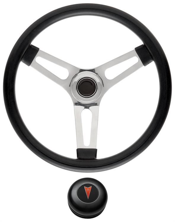 Steering Wheel Kit, 59-68 Pontiac, Symm. Foam, 1.5, Tall Cap, Arrowhead, Black