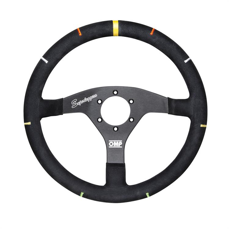 FLAT STEERING WHEEL IN ALUMINIUM DIAM. 350 MM, WITH COLORED STEER. ANGLE