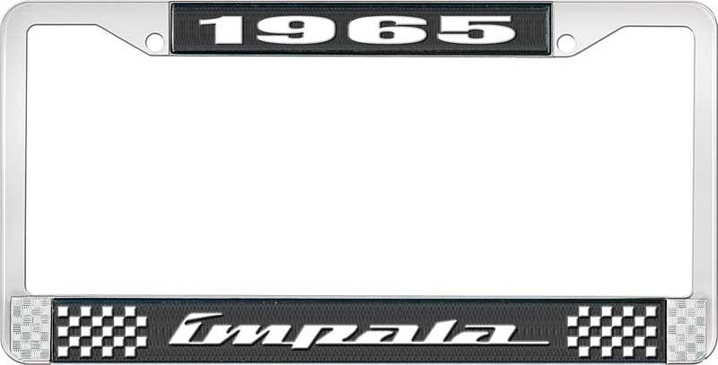 1965 IMPALA BLACK AND CHROME LICENSE PLATE FRAME WITH WHITE LETTERING