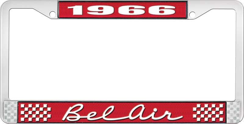 1966 BEL AIR RED AND CHROME LICENSE PLATE FRAME WITH WHITE LETTERING