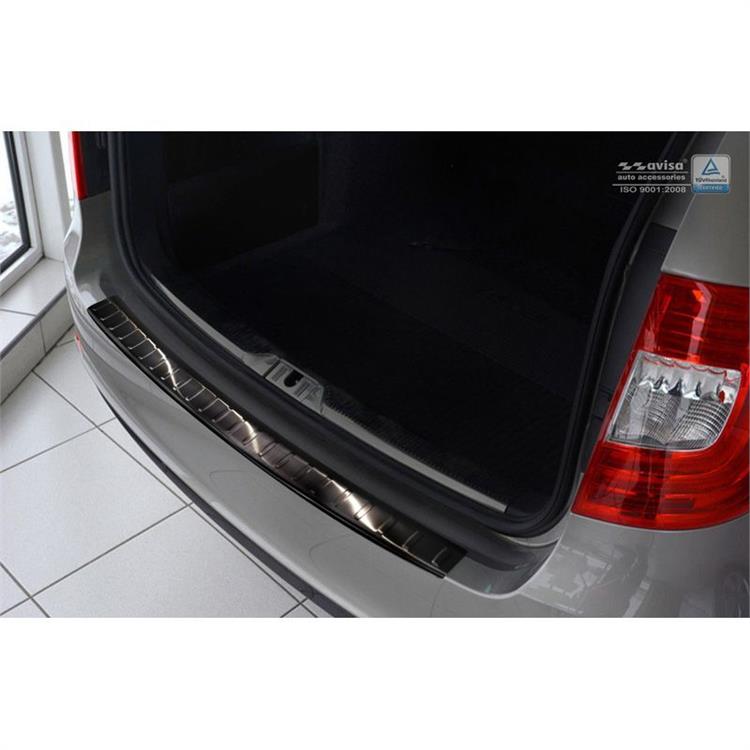 Zwart RVS Achterbumperprotector passend voor Skoda Superb Kombi 2013-2015 'Ribs'