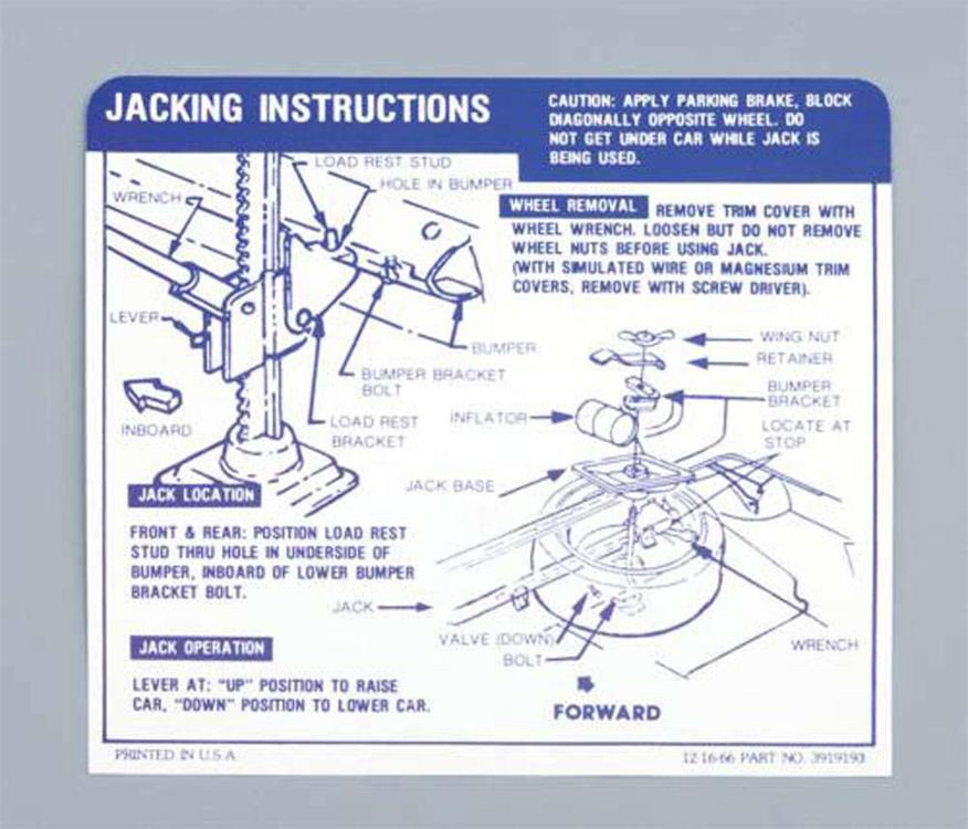 Jack Instructions Decal,67-69