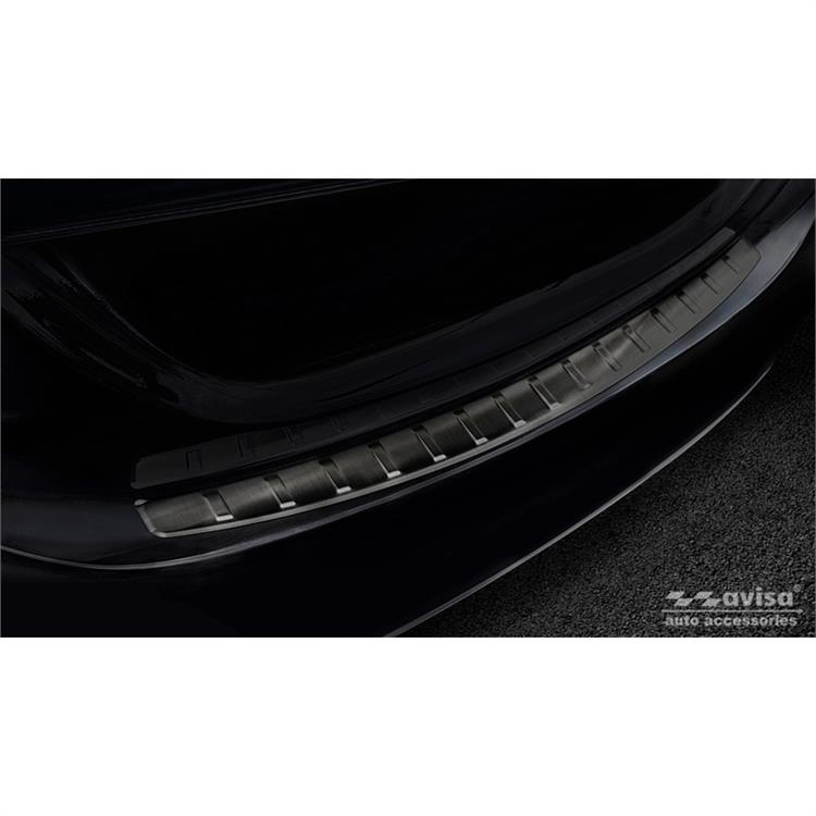Black Stainless Steel Rear bumper protector suitable for Mercedes C-Class W205 Sedan 2014-2019 & 2019- 'Ribs'