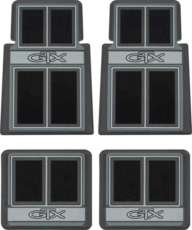 1967-1971 Plymouth GTX; Carpet Floor Mat Set; with "GTX" Logo; Black; 4 Piece Set