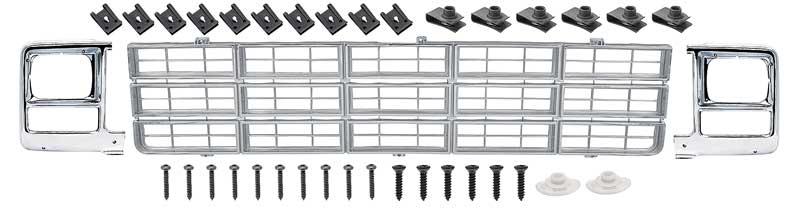 1979-80 Chevrolet Pickup Grill and Rectangular Headlamp Bezel Set - Emblem Delete - Chrome