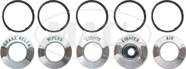 Dash Knob Bezel Set - Lights, Wipers, Lighter, Brake Release, Air