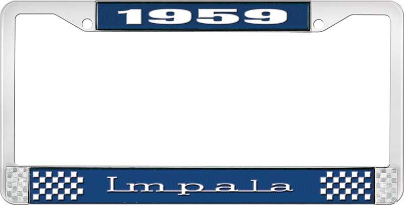 nummerplåtshållare, 1959 IMPALA  blå/krom, med vit text