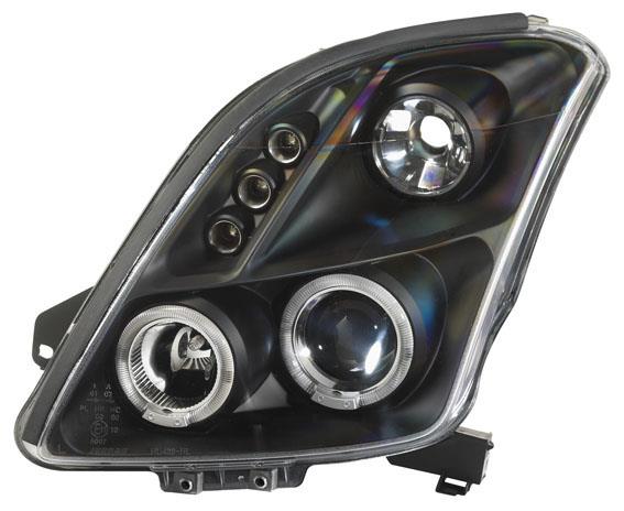 Set Koplampen passend voor Suzuki Swift II 2005-2010 - Zwart - incl. Angel-Eyes