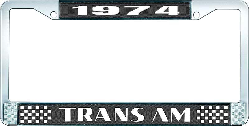 1974 Trans Am Style #2 License Plate Frame - Black and Chrome with  White Lettering