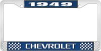 1949 CHEVROLET BLUE AND CHROME LICENSE PLATE FRAME WITH WHITE LETTERING