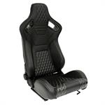 Sport seat 'AK' - Black Synthetic leather + SIlver stitching/edging - Dual-side reclinable back-rest - incl. slides