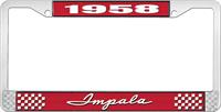 nummerplåtshållare, 1958 IMPALA röd krom, med vit text