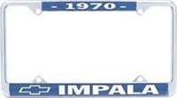 License Plate Frame, Die-Cast, Chrome/Blue, 1970 Impala Logo, Each