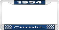 1954 CHEVROLET BLUE AND CHROME LICENSE PLATE FRAME WITH WHITE LETTERING