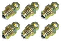 6 Piece Grease Zerk Fitting Kit Plated Ball Check - 1/4"-28, Straight - 9/64" thread - 1/2" length
